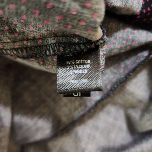 Express Design Studio Womens Top Size M Black Purple Polka Dot Button Up Stretch - Picture 7 of 10